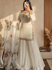 Zayan | WHITE GEORGETTE EMBROIDERY SHARARA SUIT | FLORAL DUPATTA