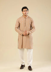 Mehrab - Sandstone Raw Silk Embroidered Kurta Trouser - Men