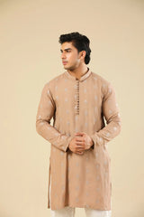 Mehrab - Sandstone Raw Silk Embroidered Kurta Trouser - Men