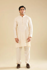 Andaz - Bosky White Raw Silk Embroidered Kurta Trouser - Men