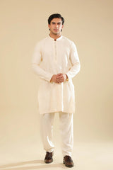 Andaz - Bosky White Raw Silk Embroidered Kurta Trouser - Men