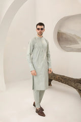 Light Mint Cotton Embroidered Kurta Trouser - Men