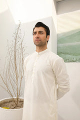 Bosky White Cotton Embroidered Kurta Trouser - Men