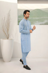Sky Blue Cotton Embroidered Kurta Trouser - Men