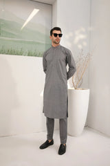 Light Grey Cotton Embroidered Kurta Trouser - Men