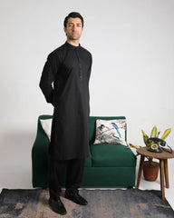 Black Soft Cotton Kurta Shalwar - Men