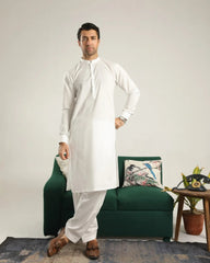Off White Soft Cotton Kurta Shalwar - Men