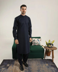 Dark Navy Blue Soft Cotton Kurta Shalwar - Men