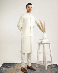 Bosky White Soft Cotton Kurta Trouser with Waistcoat - Men