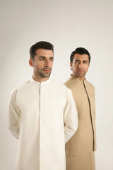 Ivory Skin Soft Cotton Kurta Shalwar with Waistcoat - Men