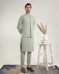 Light Mint Soft Cotton Kurta Trouser with Waistcoat - Men