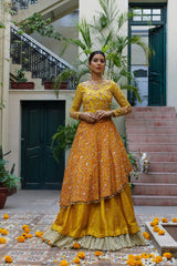 Wahajmkhan | Bahar Begum Formals | MUSTARD LAYERED LEHNGA CHOLI