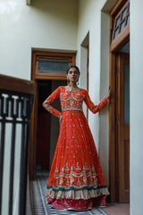 Wahajmkhan | Bahar Begum Formals | BURNT & EMERALD SHAWL ANARKALI