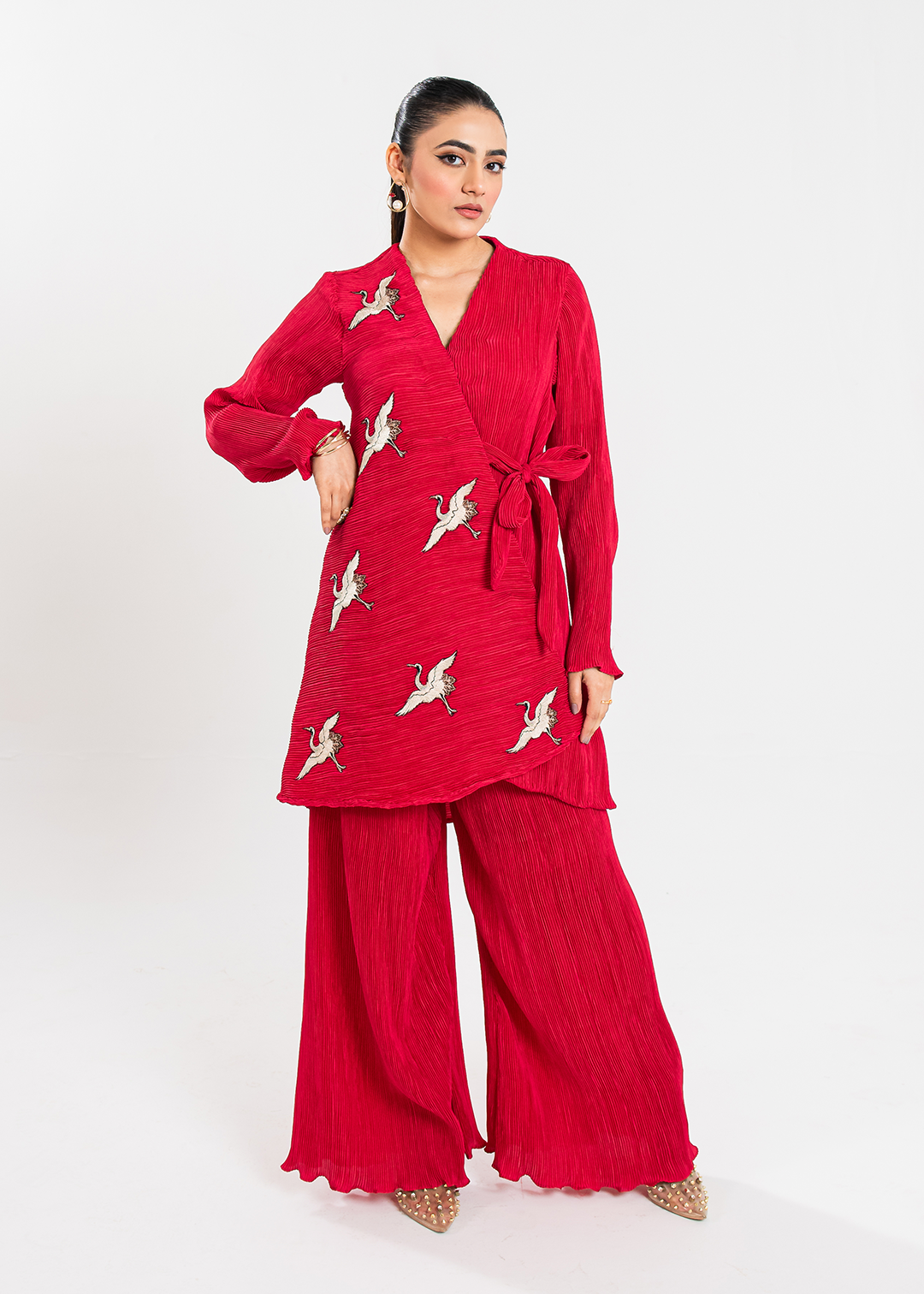 Maria Osama Khan | Claire Pleated Silk | Scarlet