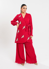 Maria Osama Khan | Claire Pleated Silk | Scarlet