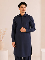 Navy Blue French Collar Kameez Shalwar - Men