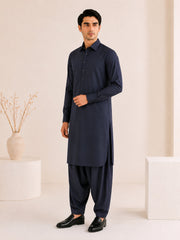 Navy Blue French Collar Kameez Shalwar - Men