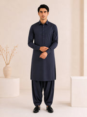 Navy Blue French Collar Kameez Shalwar - Men