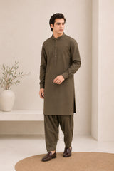 Olive Green Kurta Trouser/Shalwar - Men