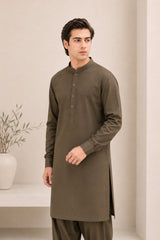 Olive Green Kurta Trouser/Shalwar - Men