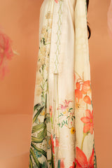 Imrozia Premium | Amelia Printed Silk | SP-153 Ivory Botanica