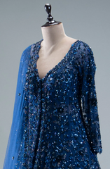 Samyakk | Blue Sequins Embroidered | Indowestern Net Lehenga