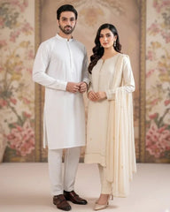 Off White Kurta Trouser/Shalwar - Men