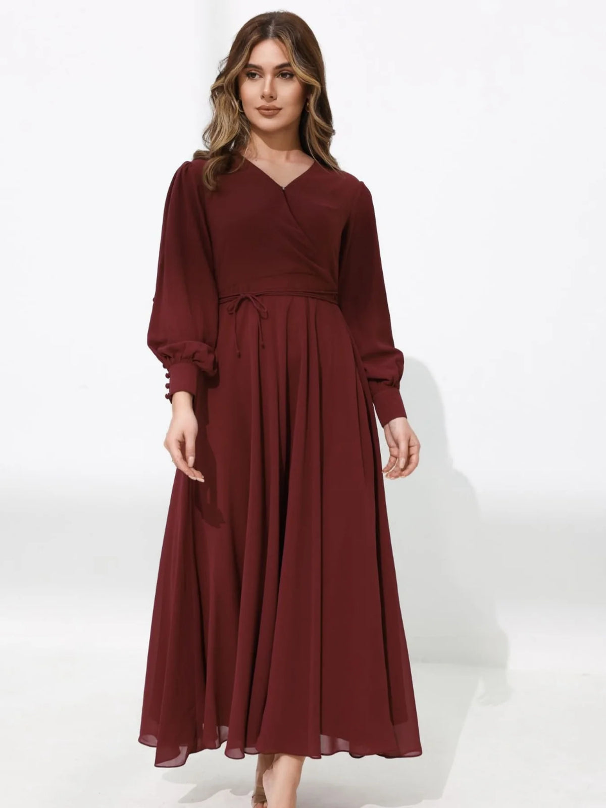 Sowears | Gracie Maroon Solid | Long Dress