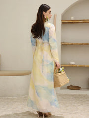 Sowears | Daylin Floral Blue And Yellow | Drape Long Dress