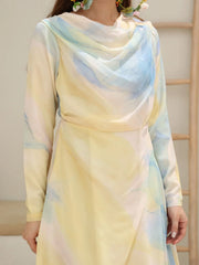 Sowears | Daylin Floral Blue And Yellow | Drape Long Dress