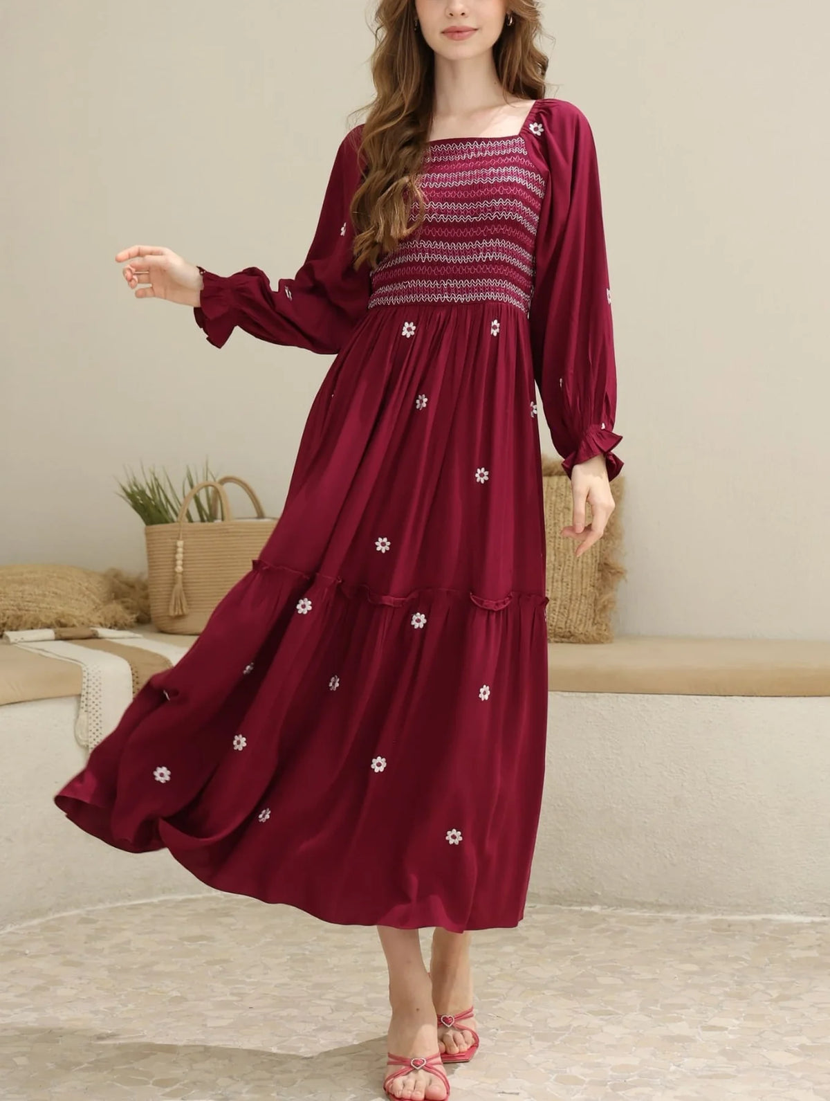 Sowears | Taflen Plum Embroidered | Smoked Dress