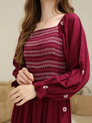 Sowears | Taflen Plum Embroidered | Smoked Dress