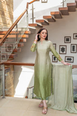 Wahaj M Khan | The Print Story | Sage Green Shaded Outfit
