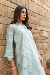 Wahaj M Khan | The Print Story |  Grey Blue Sheesha Outfit
