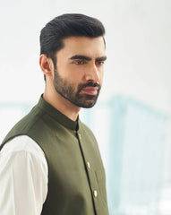 Army Green Suiting Waistcoat - Round Cut - Men
