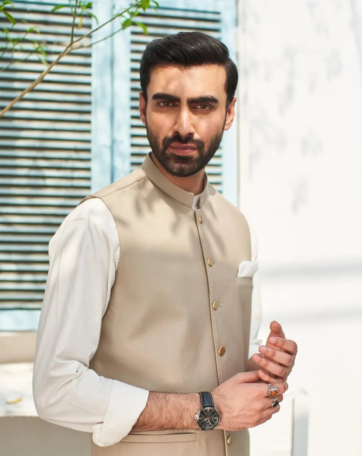 Beige Suiting Waistcoat - Round Cut - Men