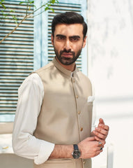 Beige Suiting Waistcoat - Round Cut - Men