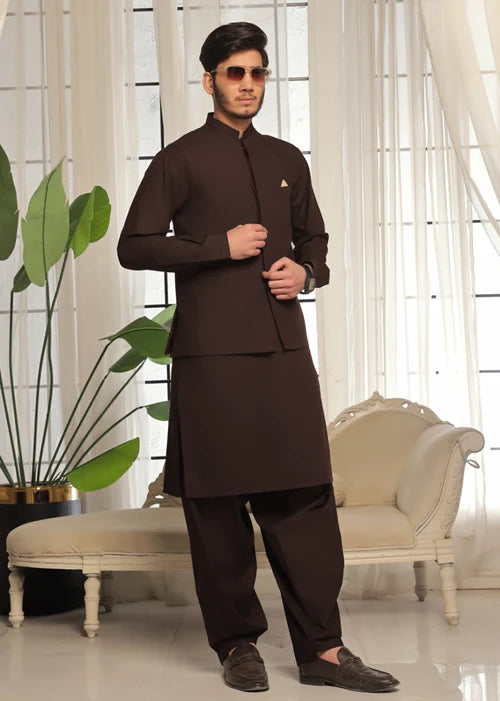 (3 Piece) - Dark Brown Suit with Matching Waistcoat
