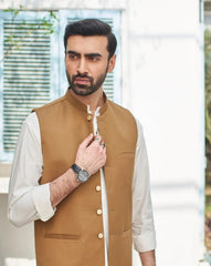 Camel Suiting Waistcoat - Round Cut - Men