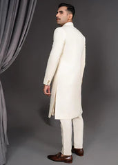 Ivory Self Texture Simple Sherwani - Dress Designers