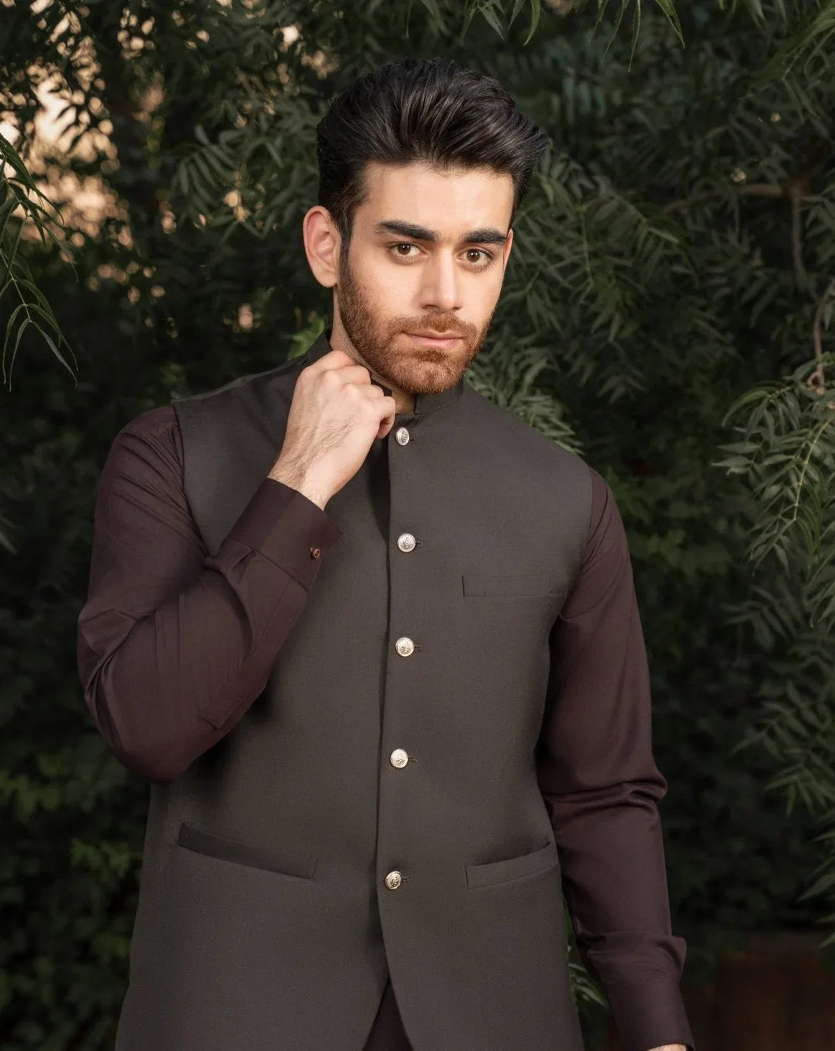 Dark Brown Suiting Waistcoat - Round Cut - Men