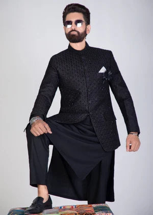 MENS BLACK EMBROIDED PRINCE COAT YSP25 - Yes the instyle