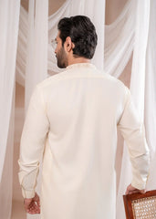 Formal Bosky White Kurta Shalwar - Collar Neck Embroidered - Men - Muraqsh