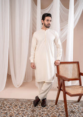 Formal Bosky White Kurta Shalwar - Collar Neck Embroidered - Men - Muraqsh