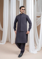 Burgundy Luxury Formal Kameez Shalwar with Blended Waistcoat - 3PC