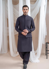 Burgundy Luxury Formal Kameez Shalwar with Blended Waistcoat - 3PC