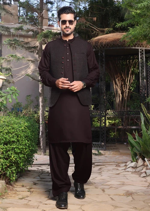 (3 Piece) - Dark Brown Suit with Matching Waistcoat