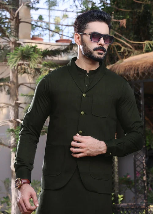 (3 Piece) - Dark green Suit with Matching Waistcoat