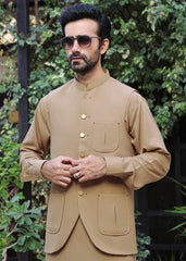 (3 Piece) - Sand Brown Suit with Matching Waistcoat