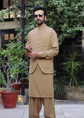 (3 Piece) - Sand Brown Suit with Matching Waistcoat